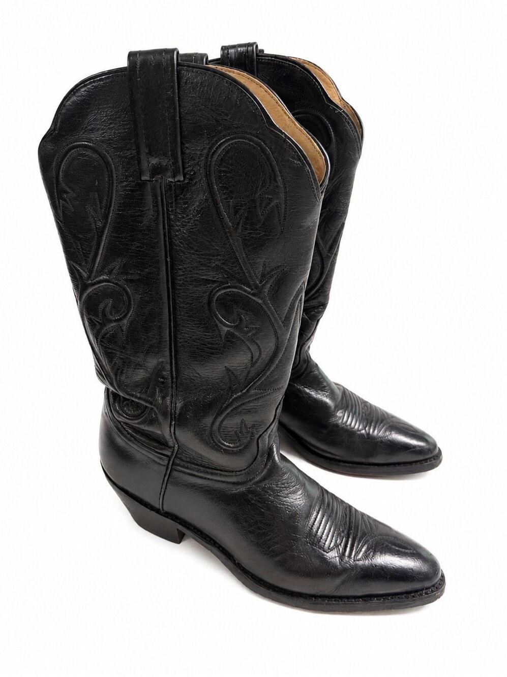 Dan Post Black Leather Western Vintage Cowboy Boots Size 9M
